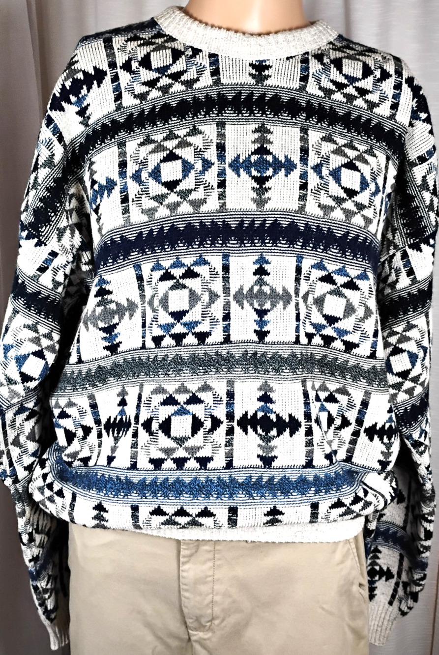 Vintage 90s Nordic Sweater Mens XLT Tall Ski Knit Après Ski Scandi Winter